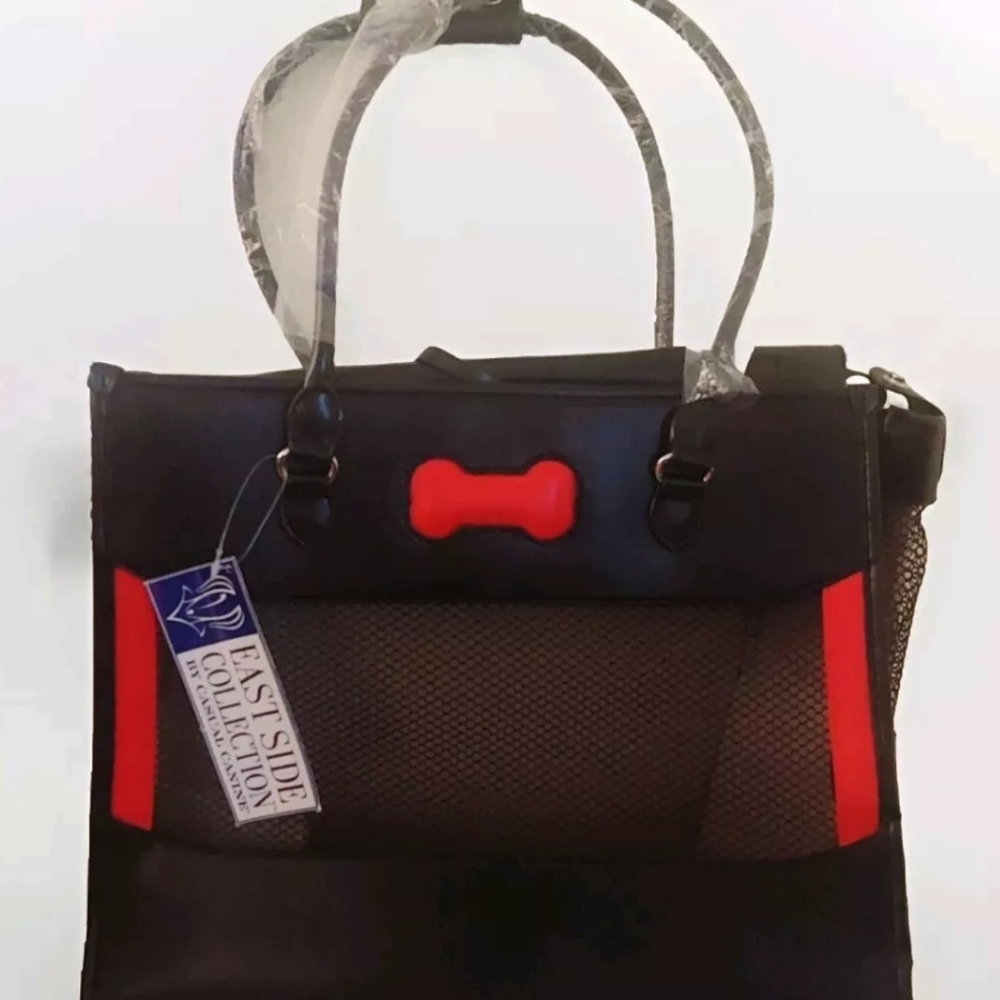 PARIS Small PET BAG/PURSE Eastside Collection By Casual Canine Black/Red Carrier